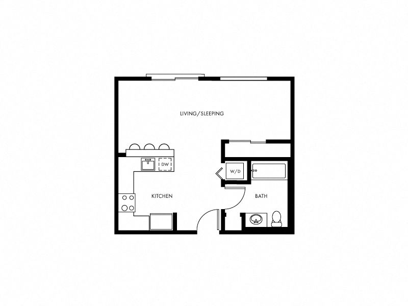 Floor plan for studio, 1 bath, 626 sqft